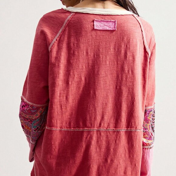 Multicolor Boho Casual Women's Patchwork Loose Washed Graphic T-Shirt - Picture 7 of 7